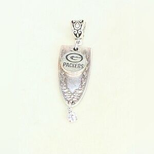 Handmade Green Bay Packers Pendant Silver Spoon Handle Rhinestone Dangle Charm